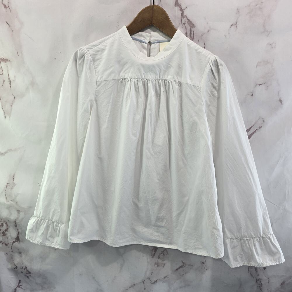 Anthropologie Shirt Womens Small 4 White Button Back Mock Poplin Maeve Flared